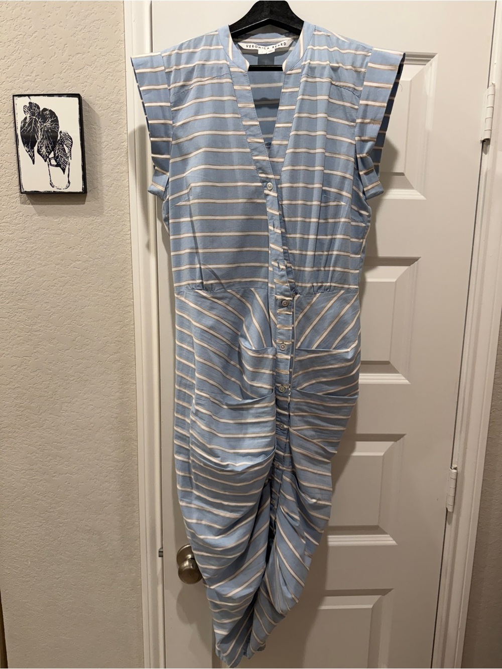 Veronica Beard Light Blue and White Asymmetrical Striped Dress